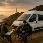 Dos Jovenes planificando y organizando la ruta camper